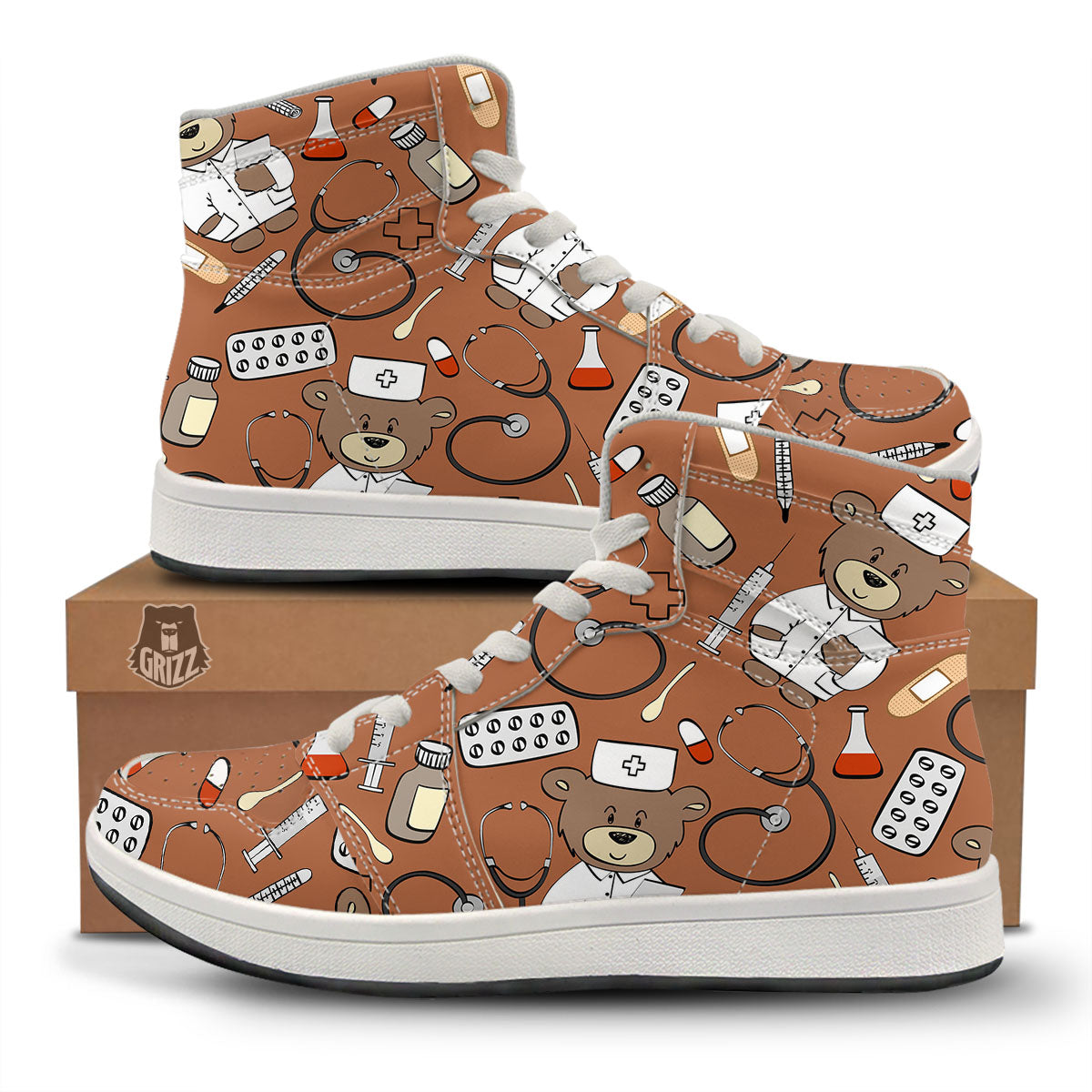 Bronze Teddy Bear Nurse High Top Sneakers-grizzshop