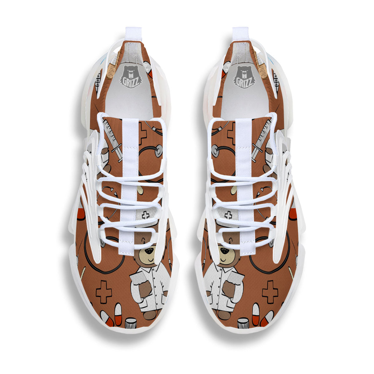 Bronze Teddy Bear Nurse White Gym Shoes-grizzshop