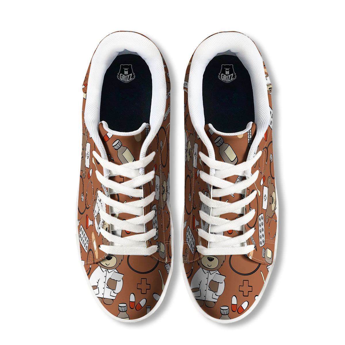 Bronze Teddy Bear Nurse White Low Top Sneakers-grizzshop