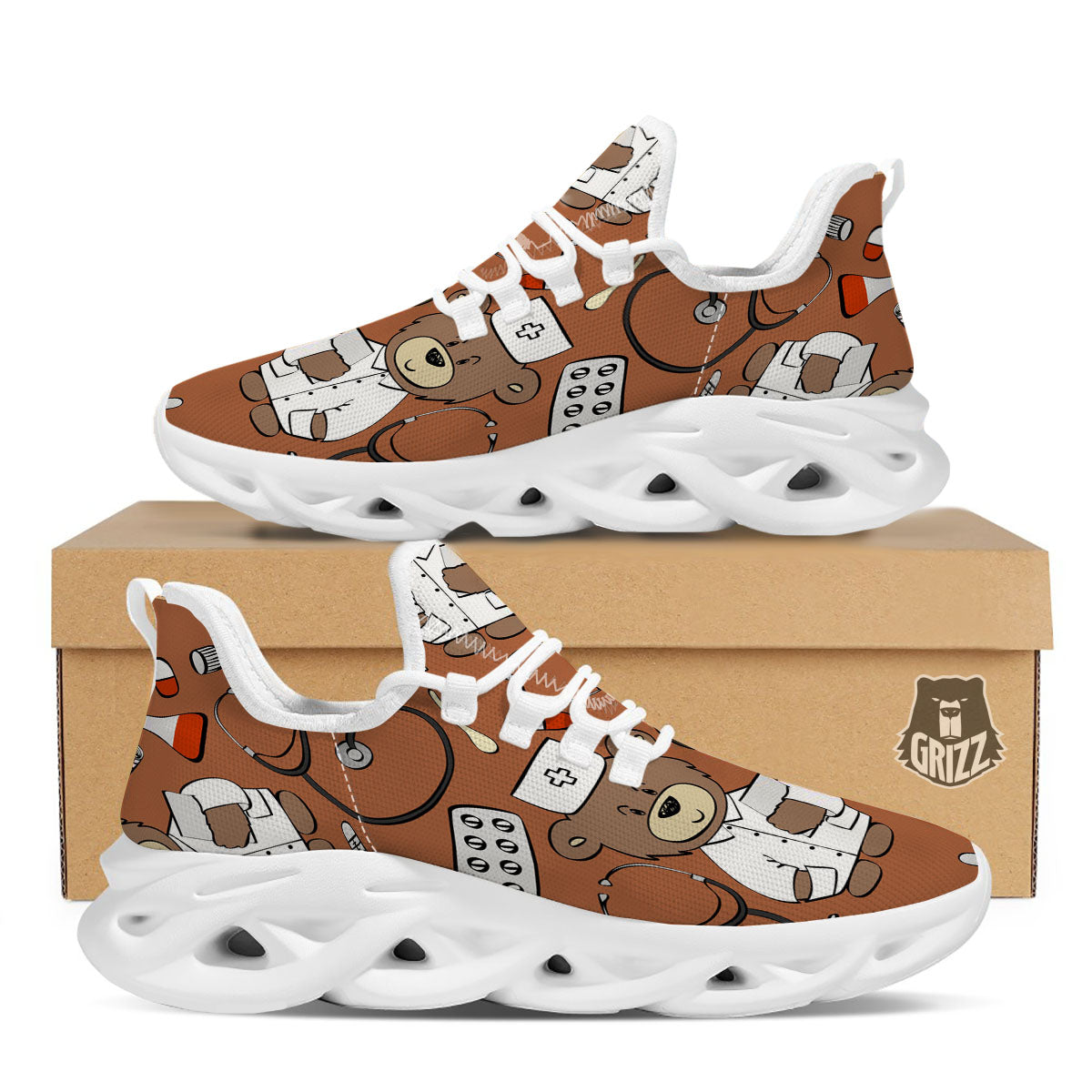 Bronze Teddy Bear Nurse White Running Shoes-grizzshop