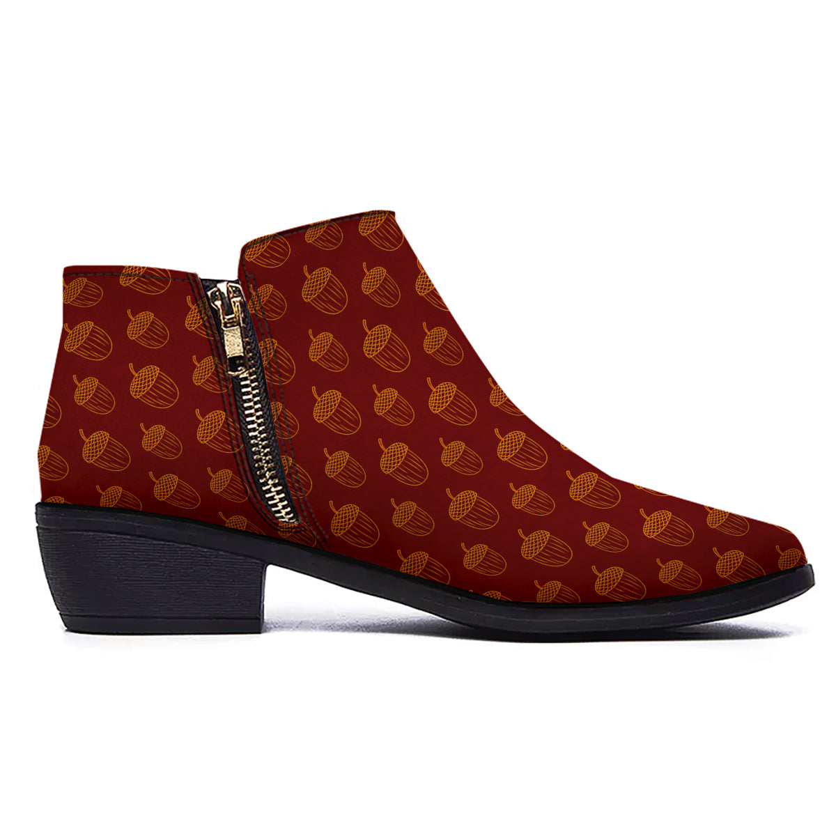 Brown Acorn Print Pattern Ankle Boots-grizzshop