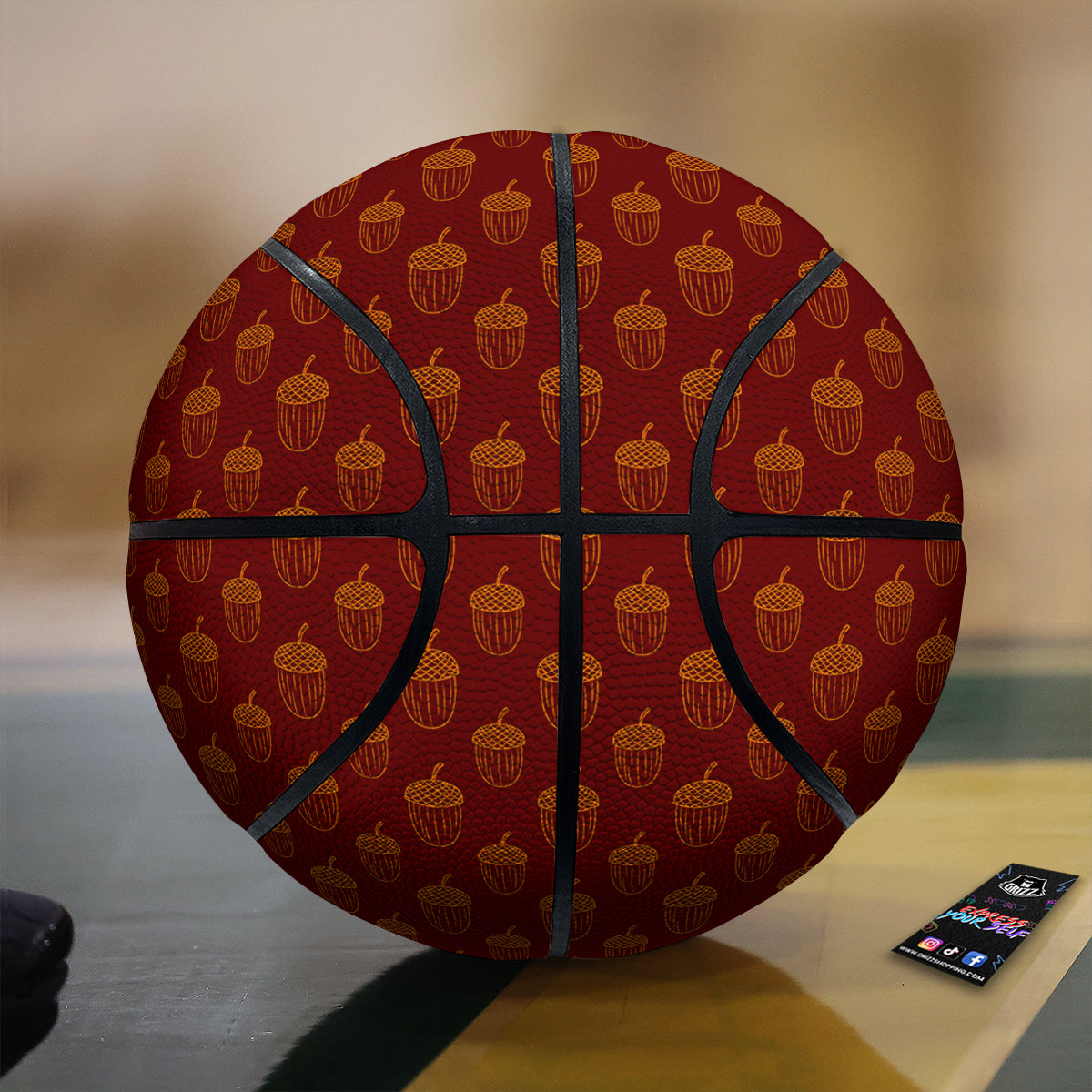 Brown Acorn Print Pattern Basketball-grizzshop