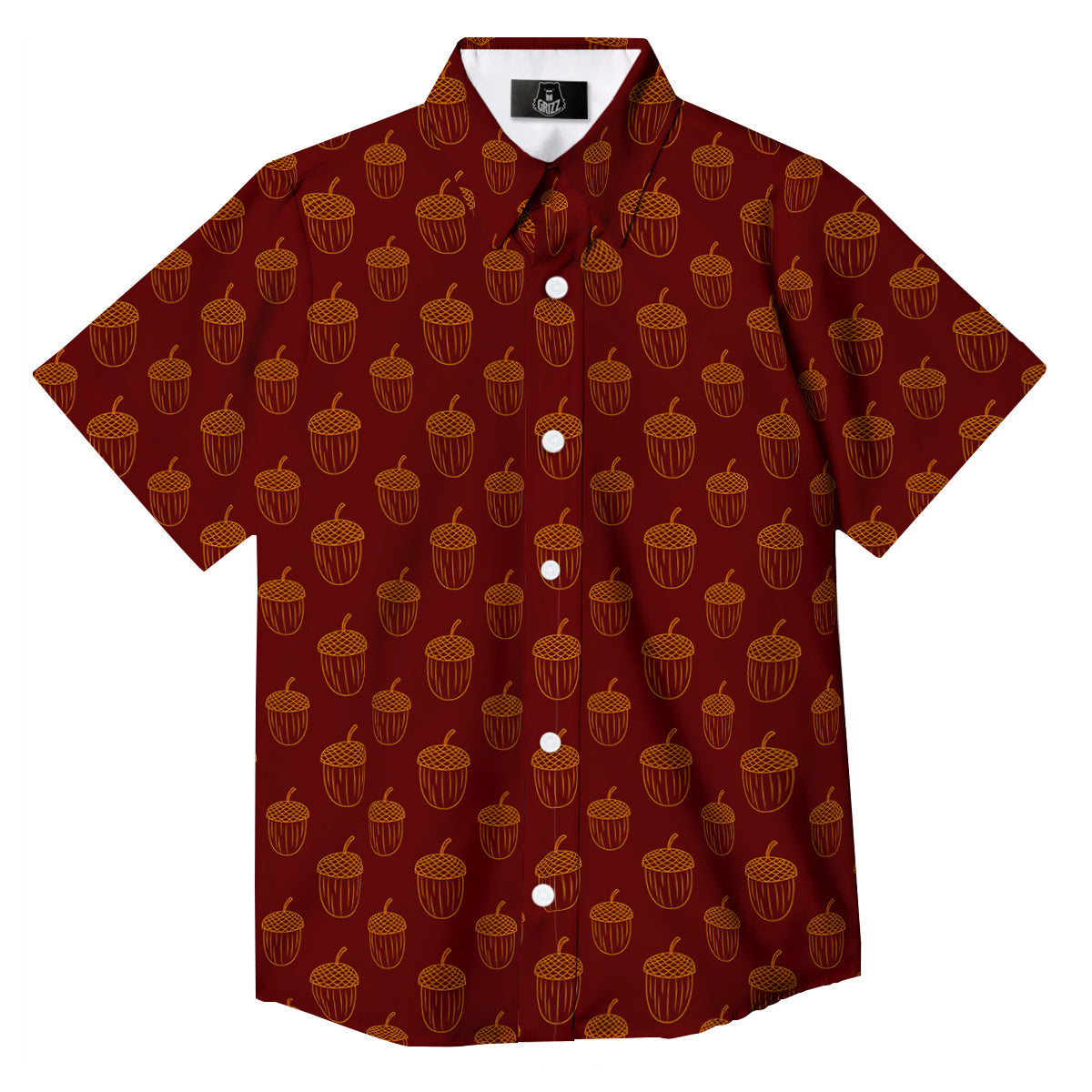 Brown Acorn Print Pattern Button Up Shirt-grizzshop