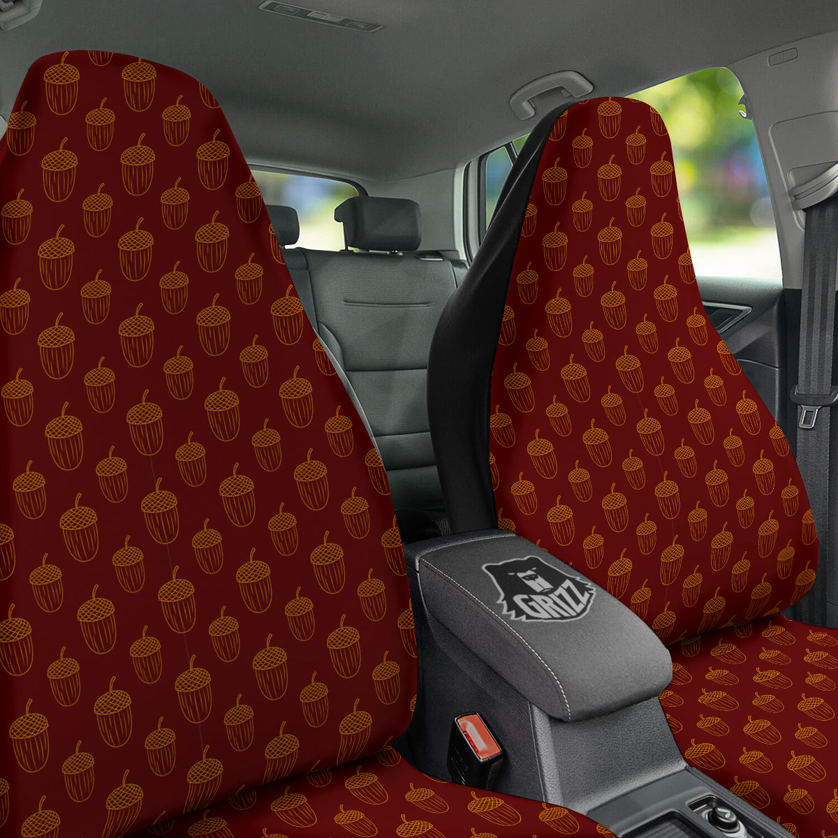 Brown Acorn Print Pattern Car Seat Covers-grizzshop