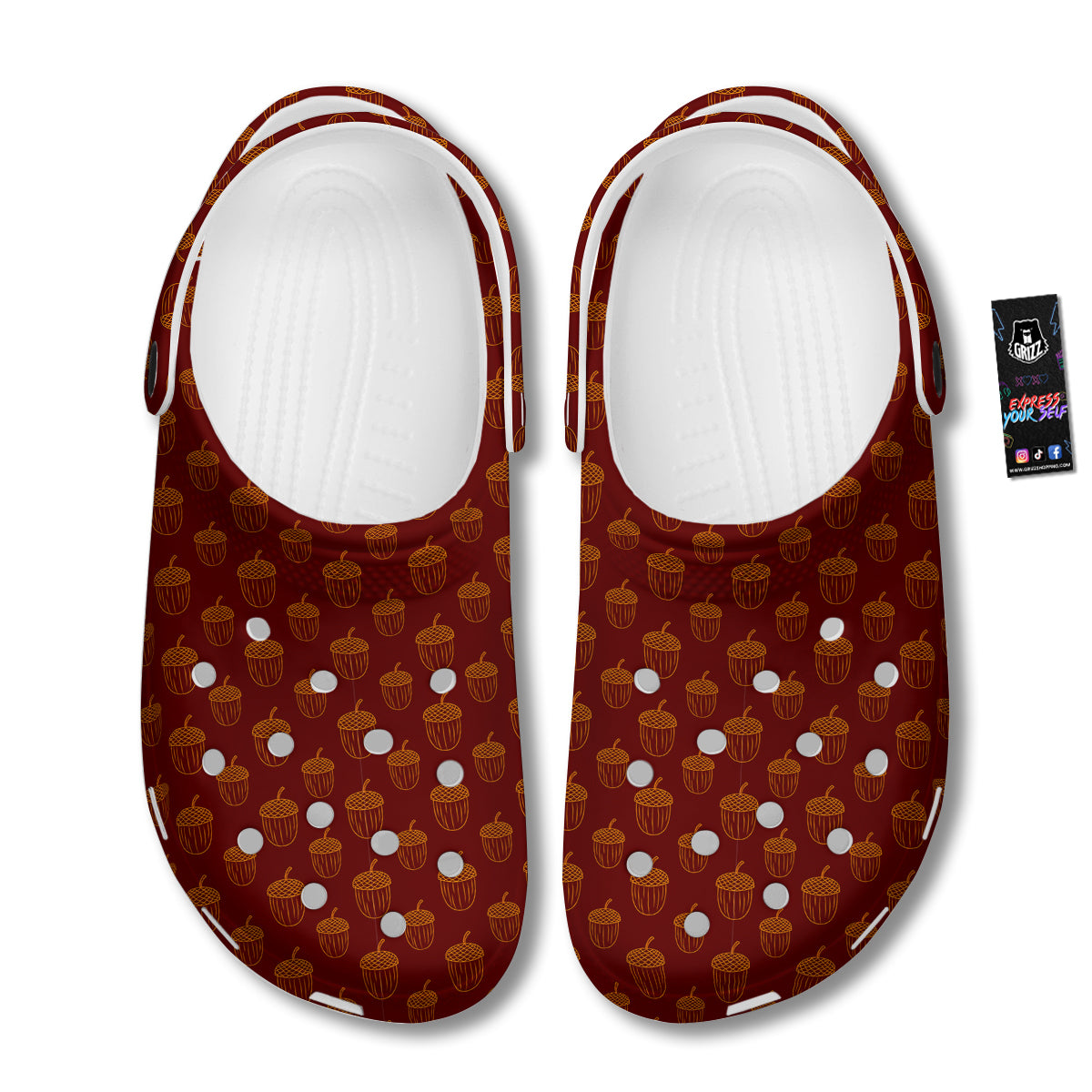 Brown Acorn Print Pattern Clog-grizzshop