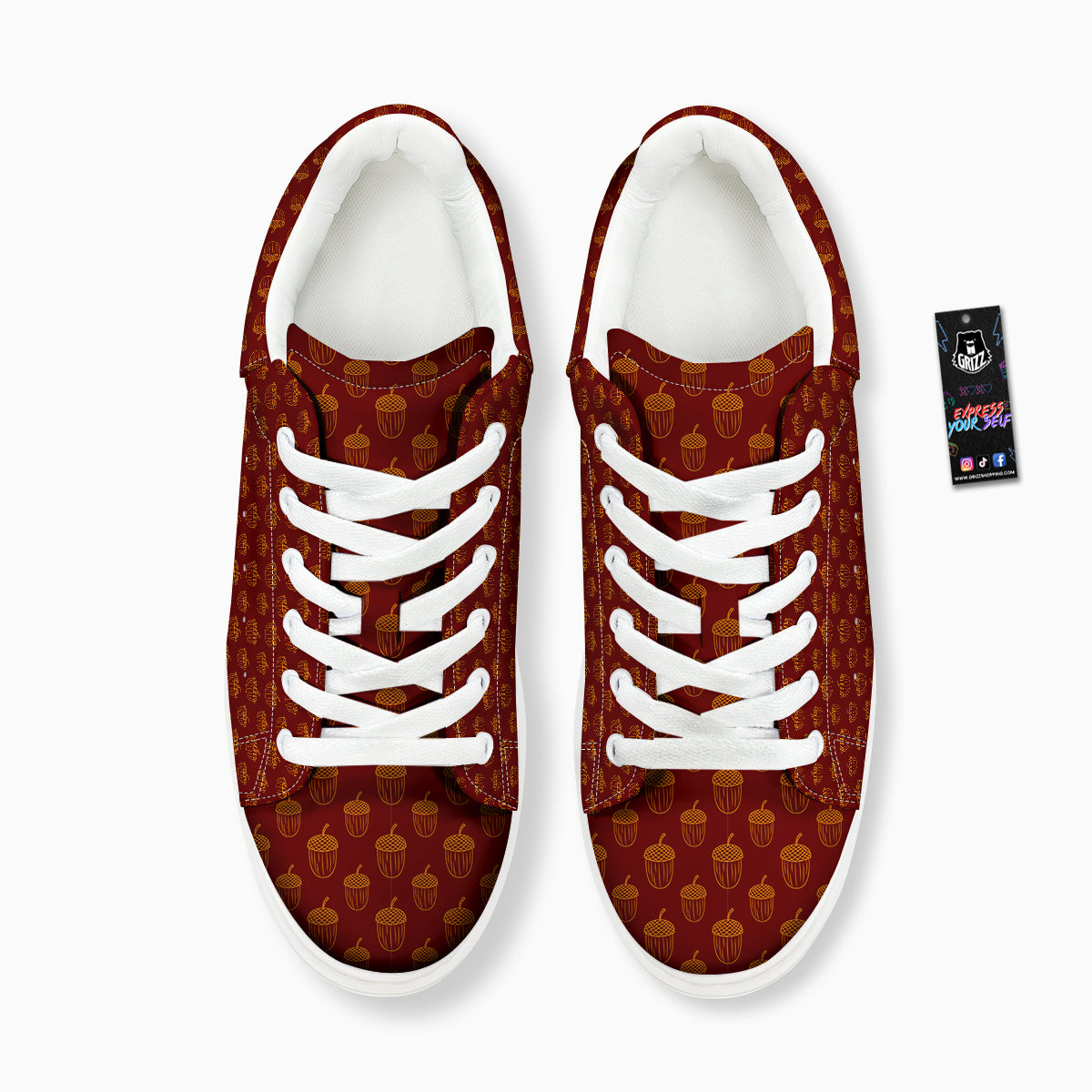 Brown Acorn Print Pattern Platform Shoes-grizzshop