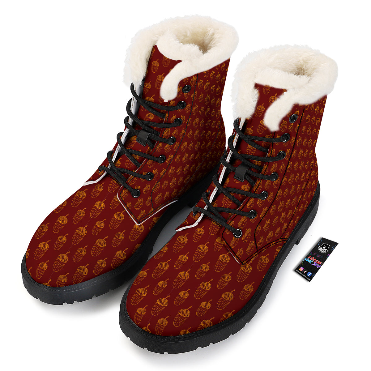 Brown Acorn Print Pattern Winter Boots-grizzshop