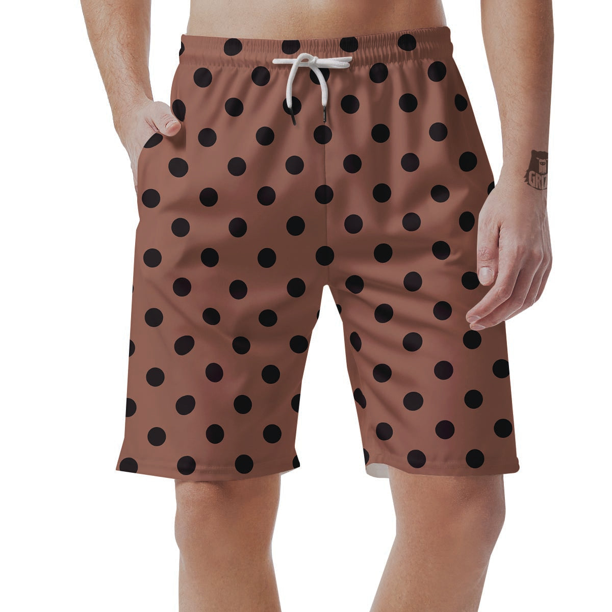 Brown And Black Polka Dot Men's Shorts-grizzshop