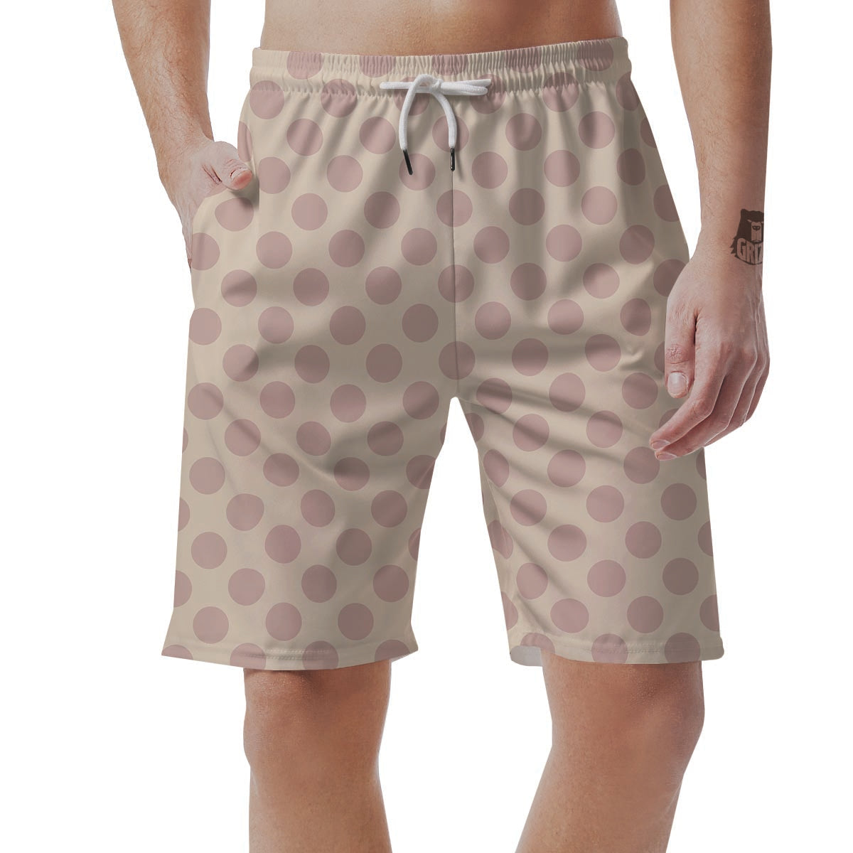 Brown And Cream Polka Dot Men's Shorts-grizzshop