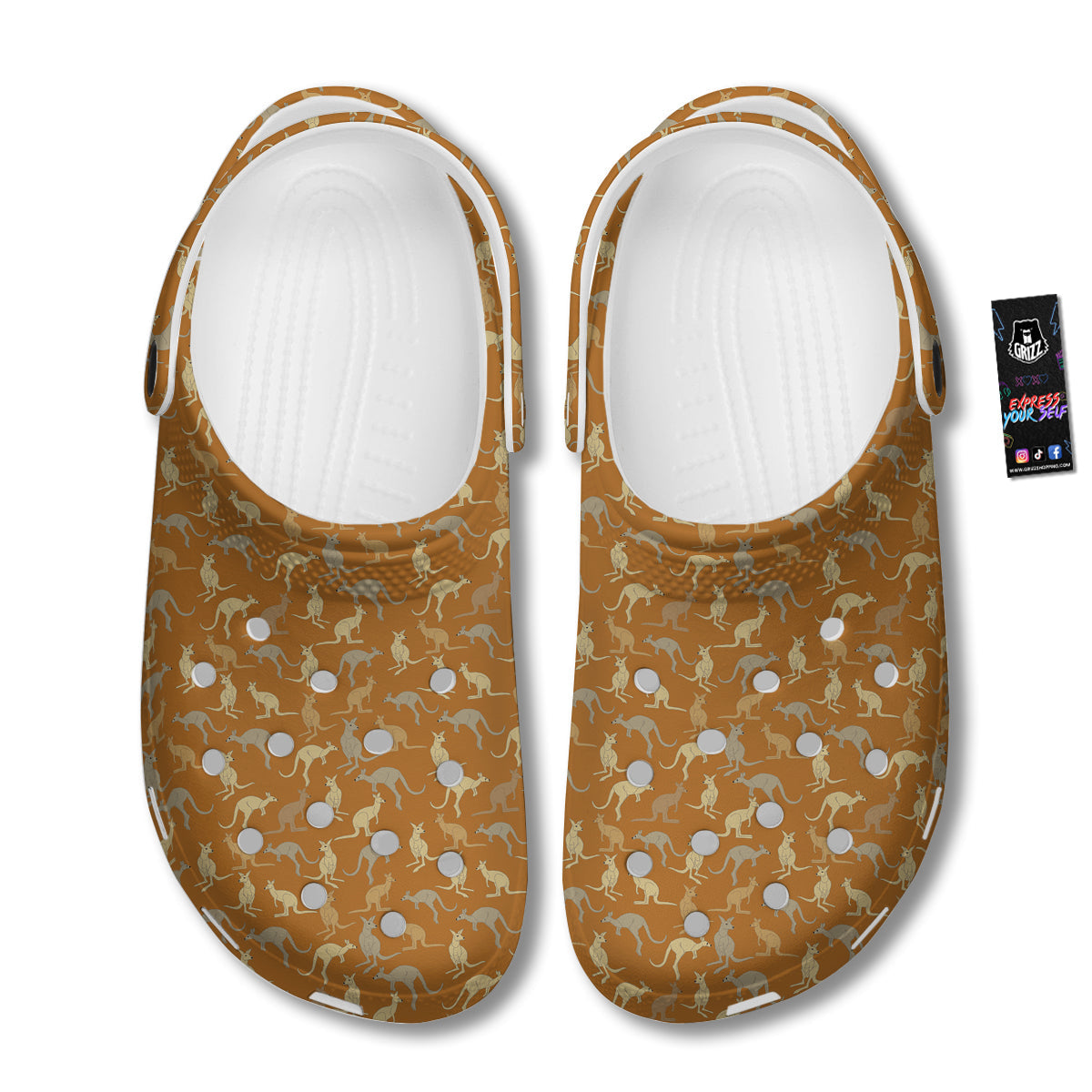 Brown And Grey Kangaroo Print Pattern Clog-grizzshop
