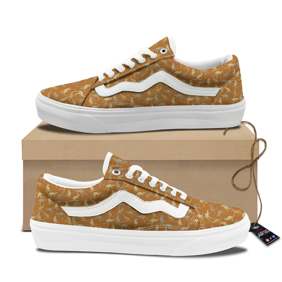 Brown And Grey Kangaroo Print Pattern Skate Shoes-grizzshop