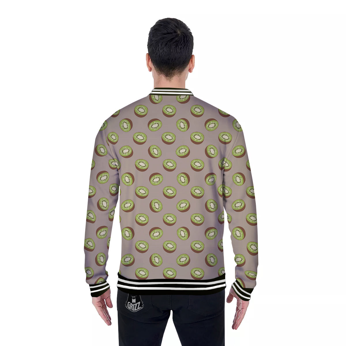 Brown And Kiwi Print Pattern Baseball Jacket-grizzshop