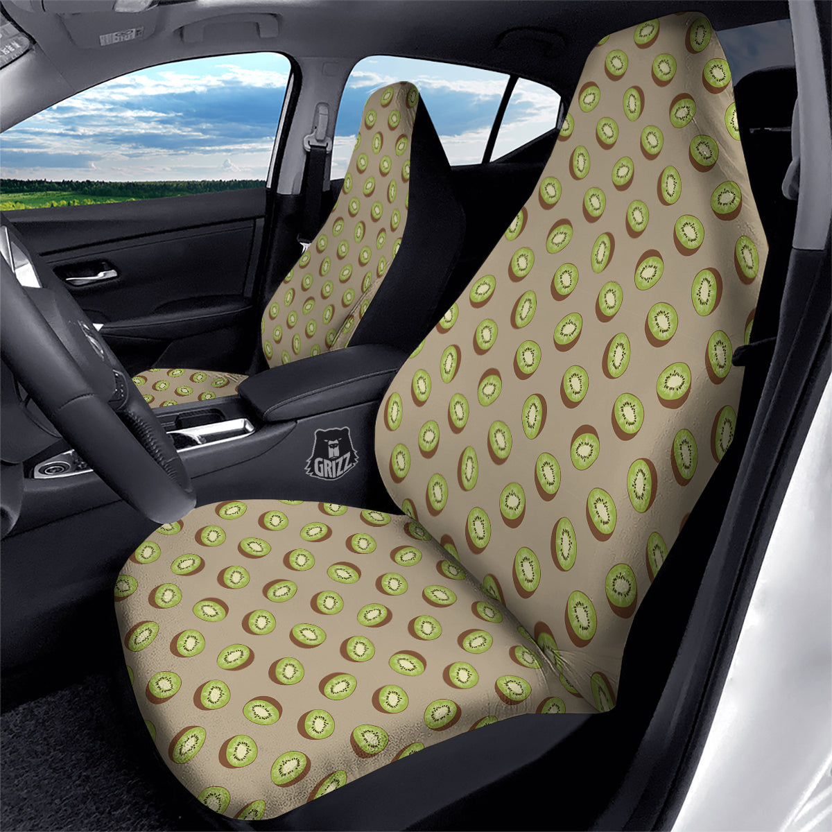 Brown And Kiwi Print Pattern Car Seat Covers-grizzshop