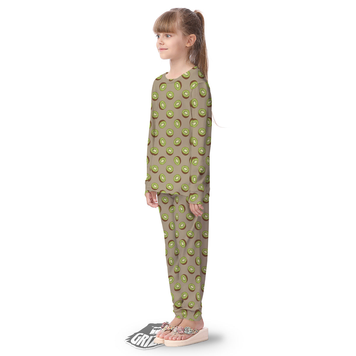 Brown And Kiwi Print Pattern Kid's Pajamas-grizzshop