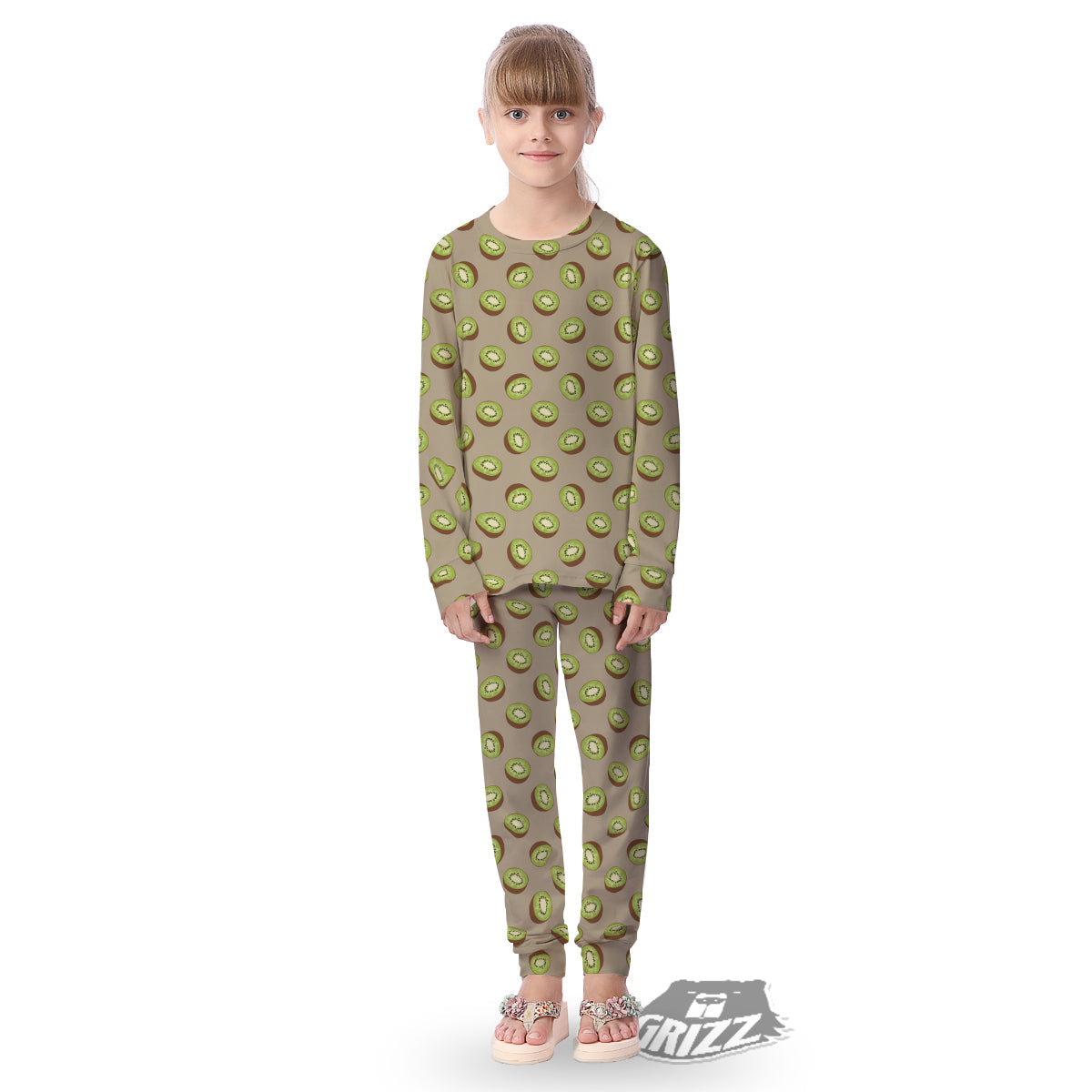 Brown And Kiwi Print Pattern Kid's Pajamas-grizzshop