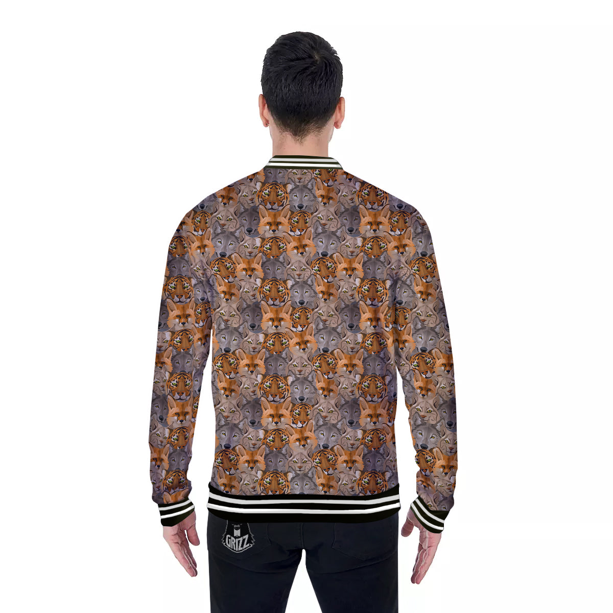 Brown And Orange Wild Animals Print Pattern Baseball Jacket-grizzshop