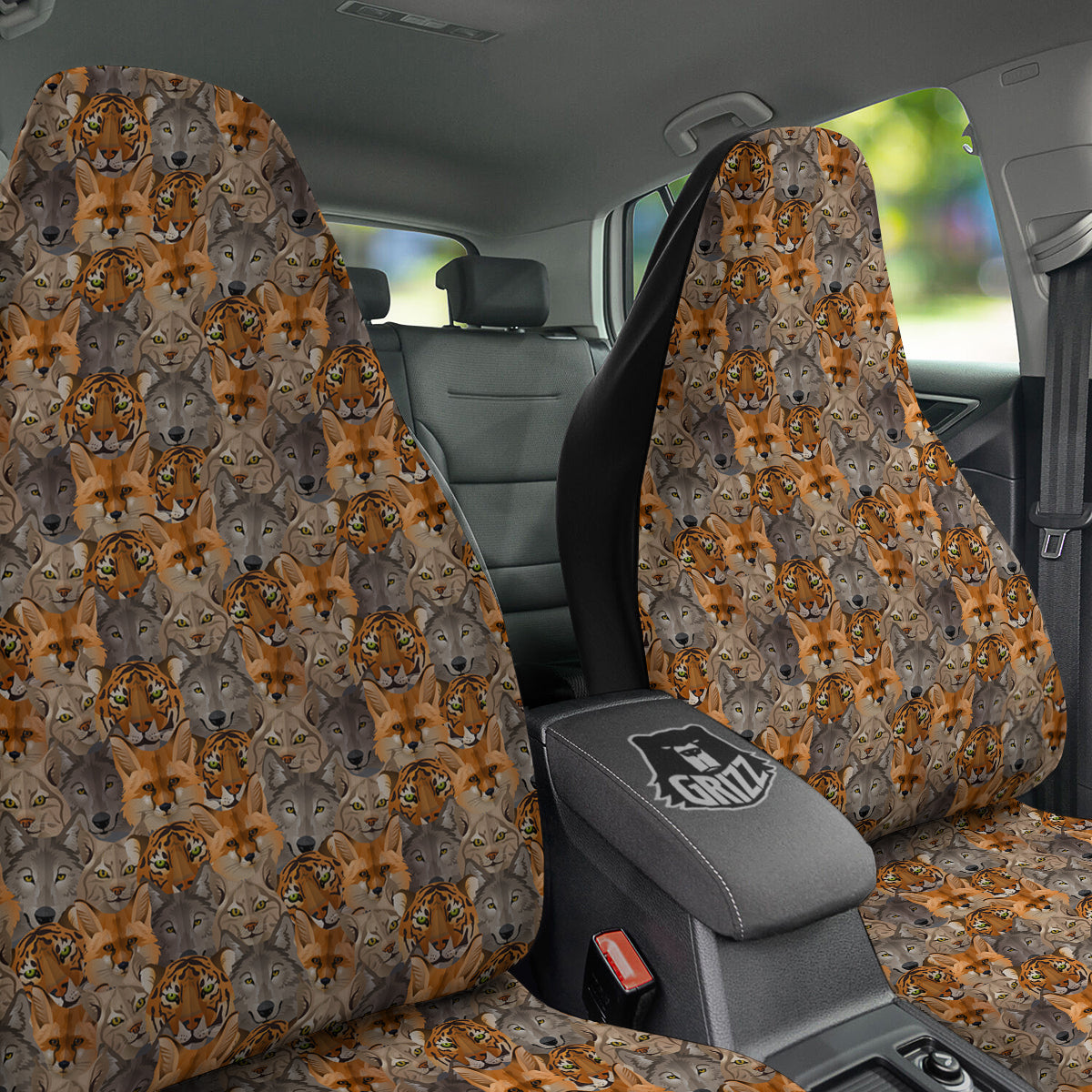 Brown And Orange Wild Animals Print Pattern Car Seat Covers-grizzshop