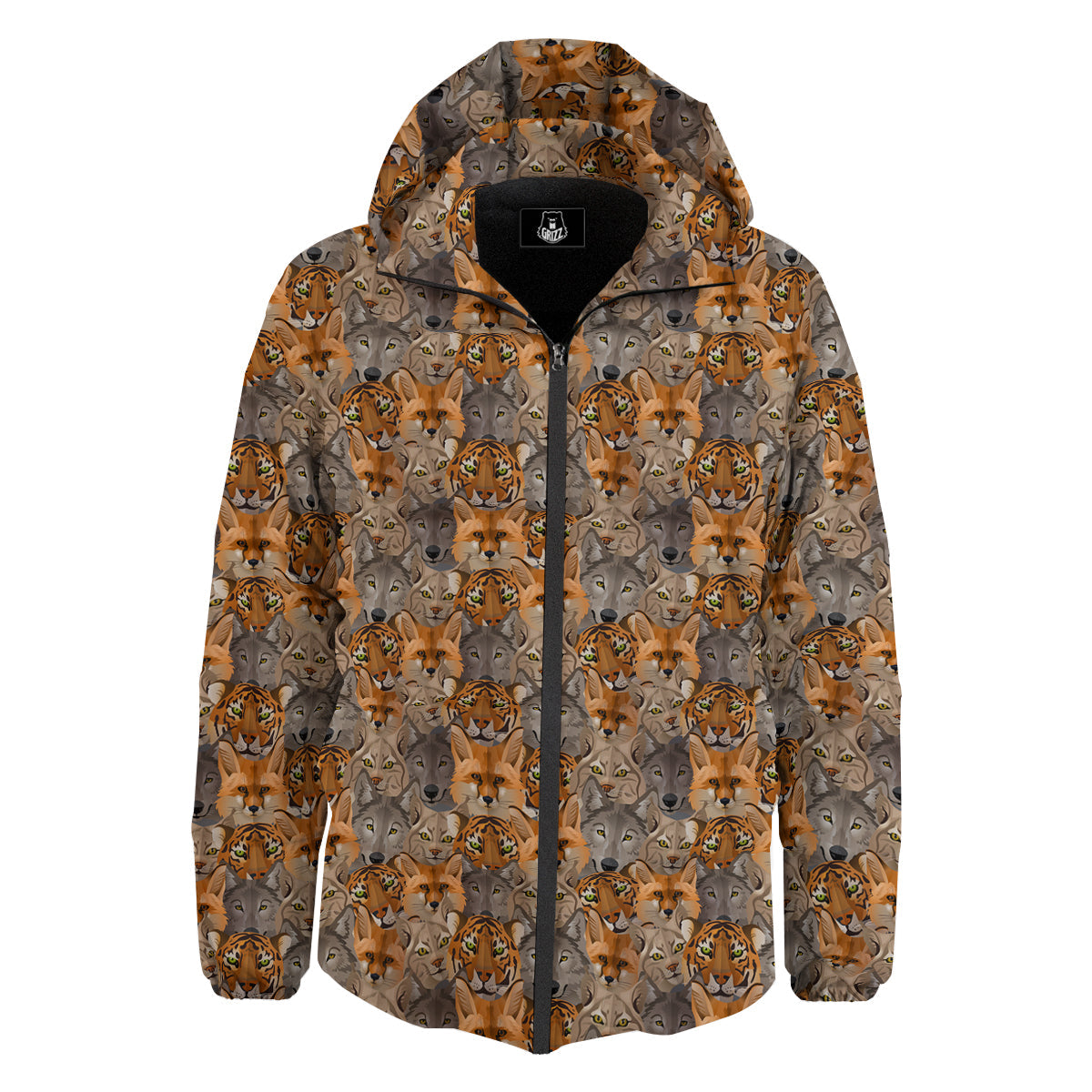 Brown And Orange Wild Animals Print Pattern Down Jacket-grizzshop