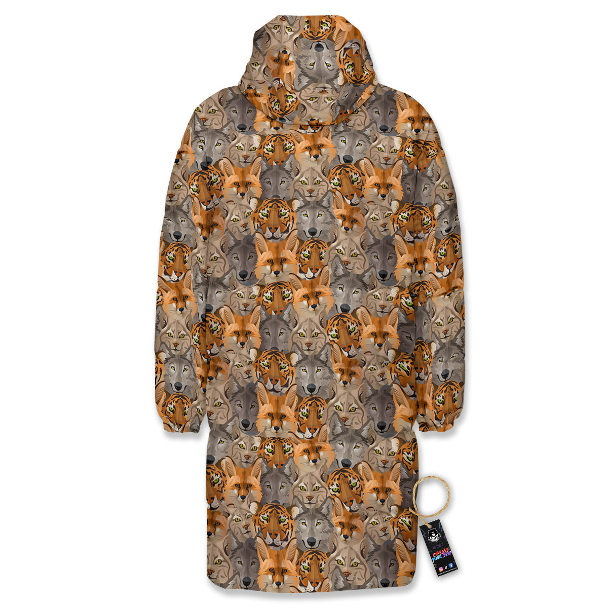 Brown And Orange Wild Animals Print Pattern Long Down Jacket-grizzshop
