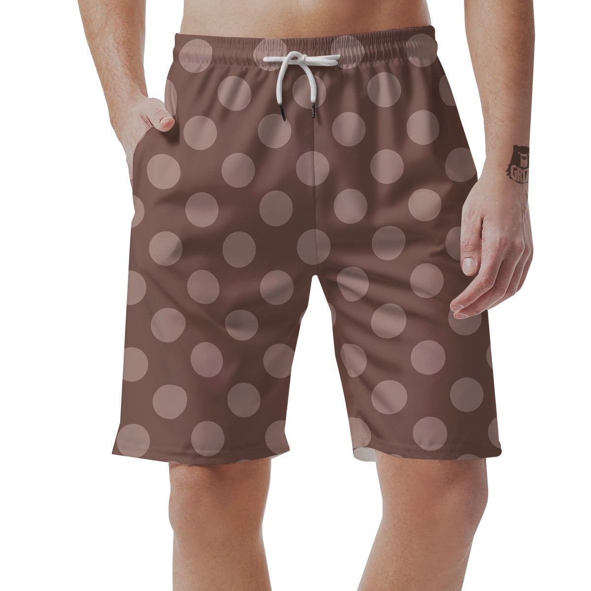 Brown And Tan Polka Dot Men's Shorts-grizzshop