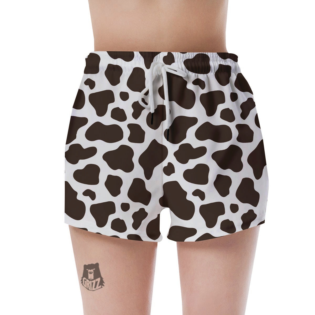 Brown And White Cow Print Women's Shorts-grizzshop