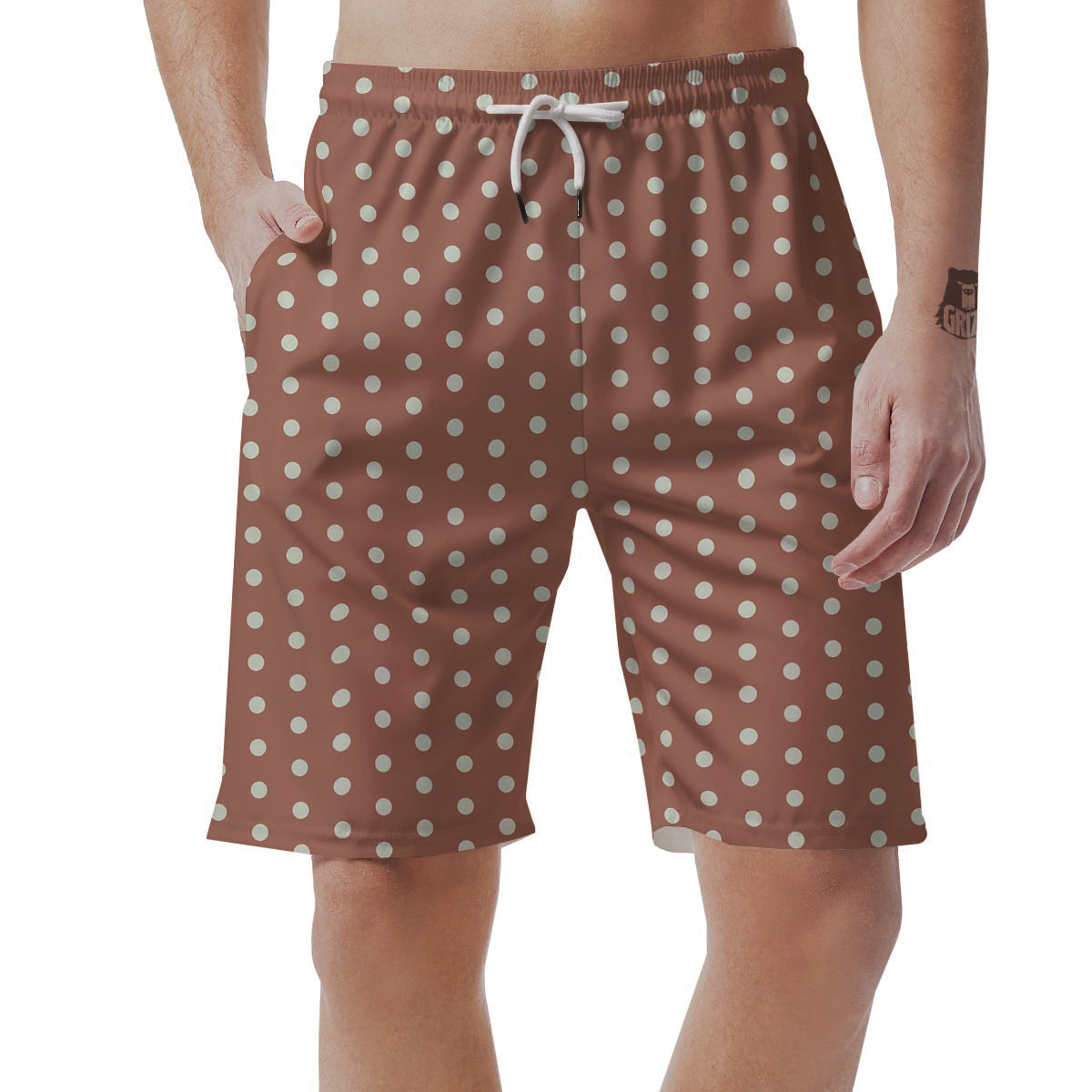 Brown And White Polka Dot Men's Shorts-grizzshop