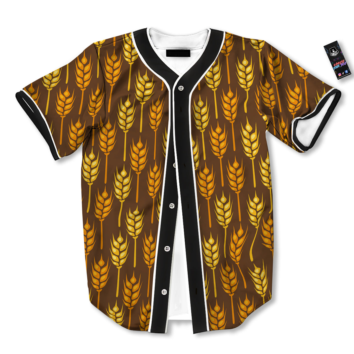 Brown And Yellow Wheat Print Pattern Baseball Jersey-grizzshop