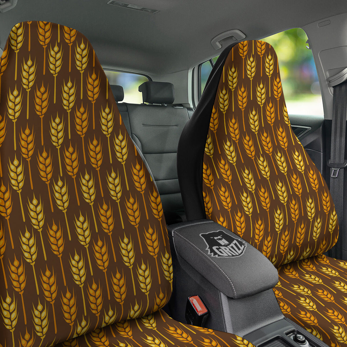 Brown And Yellow Wheat Print Pattern Car Seat Covers-grizzshop