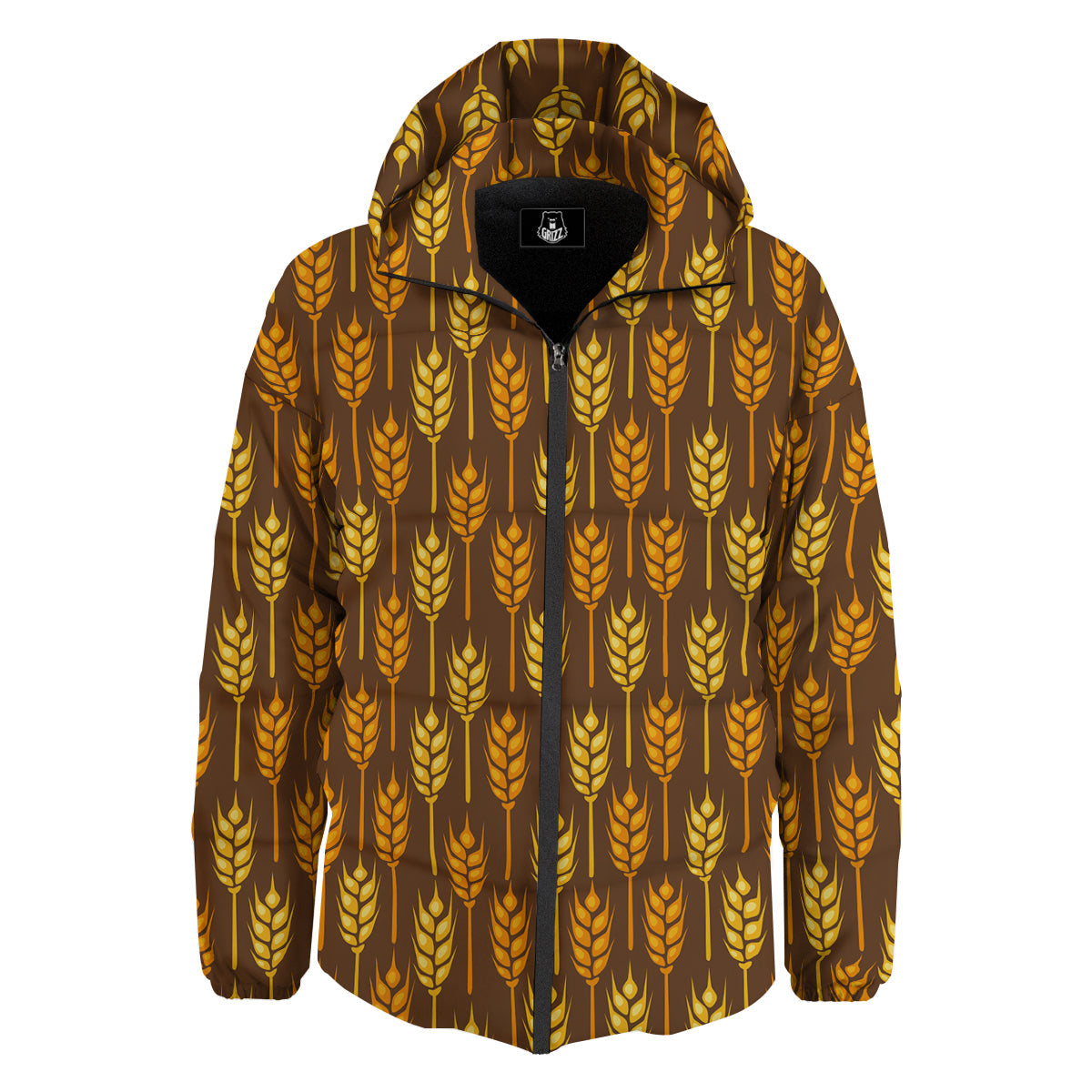 Brown And Yellow Wheat Print Pattern Down Jacket-grizzshop