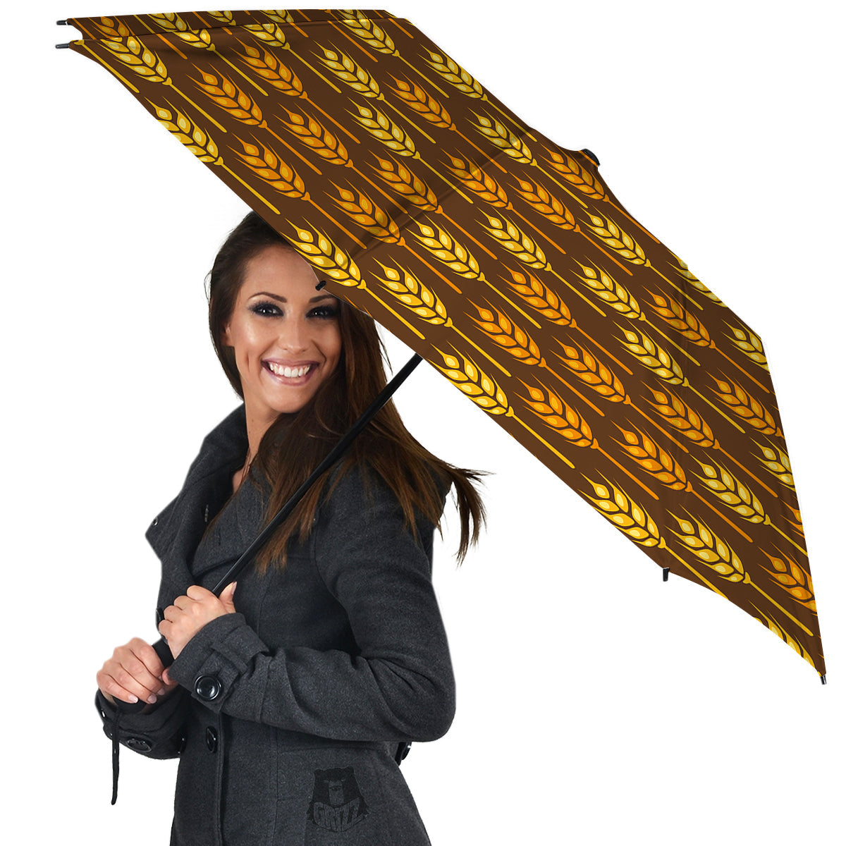 Brown And Yellow Wheat Print Pattern Umbrella-grizzshop