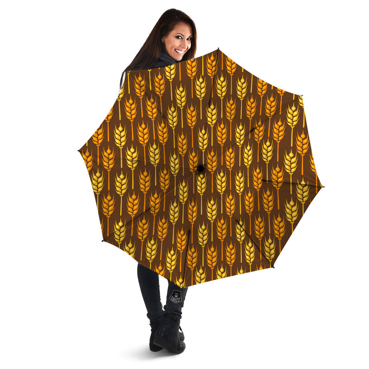 Brown And Yellow Wheat Print Pattern Umbrella-grizzshop