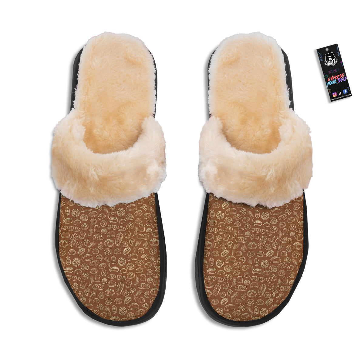 Brown Bakery Beige Print Pattern Slippers-grizzshop