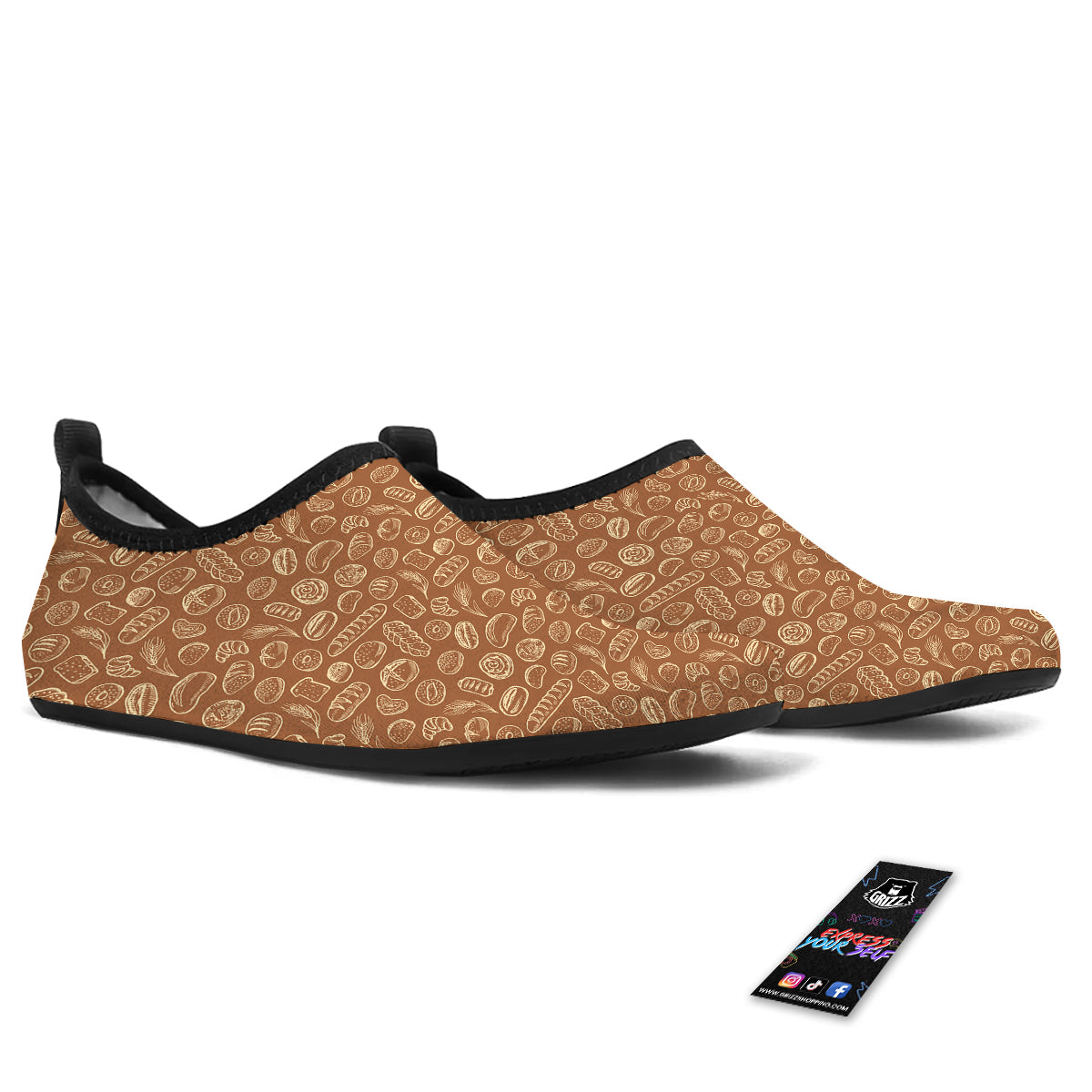 Brown Bakery Beige Print Pattern Water Shoes-grizzshop