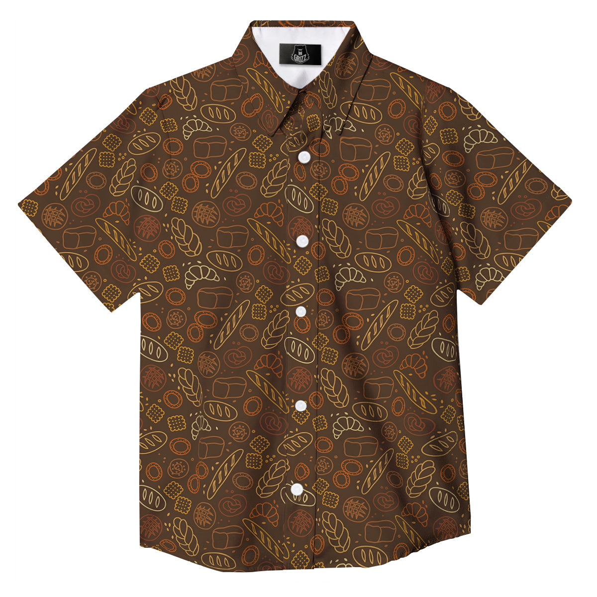 Brown Bakery Print Pattern Button Up Shirt-grizzshop