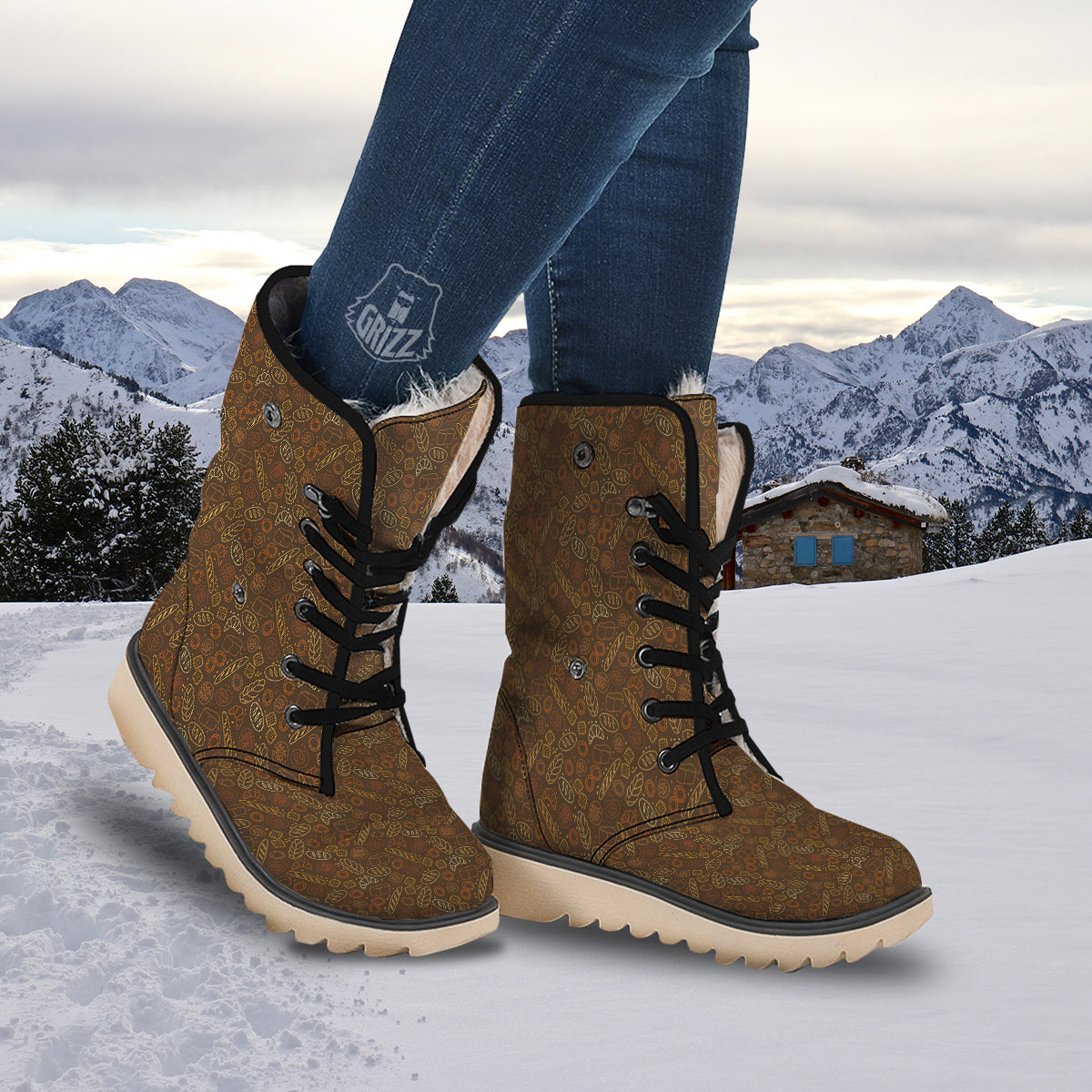 Brown Bakery Print Pattern Snow Boots-grizzshop