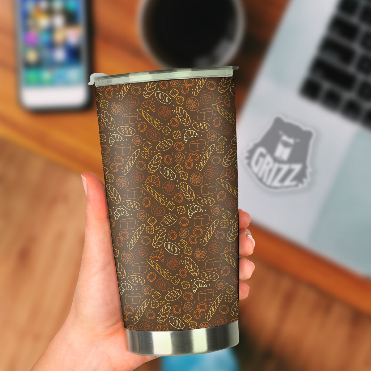 Brown Bakery Print Pattern Tumbler-grizzshop