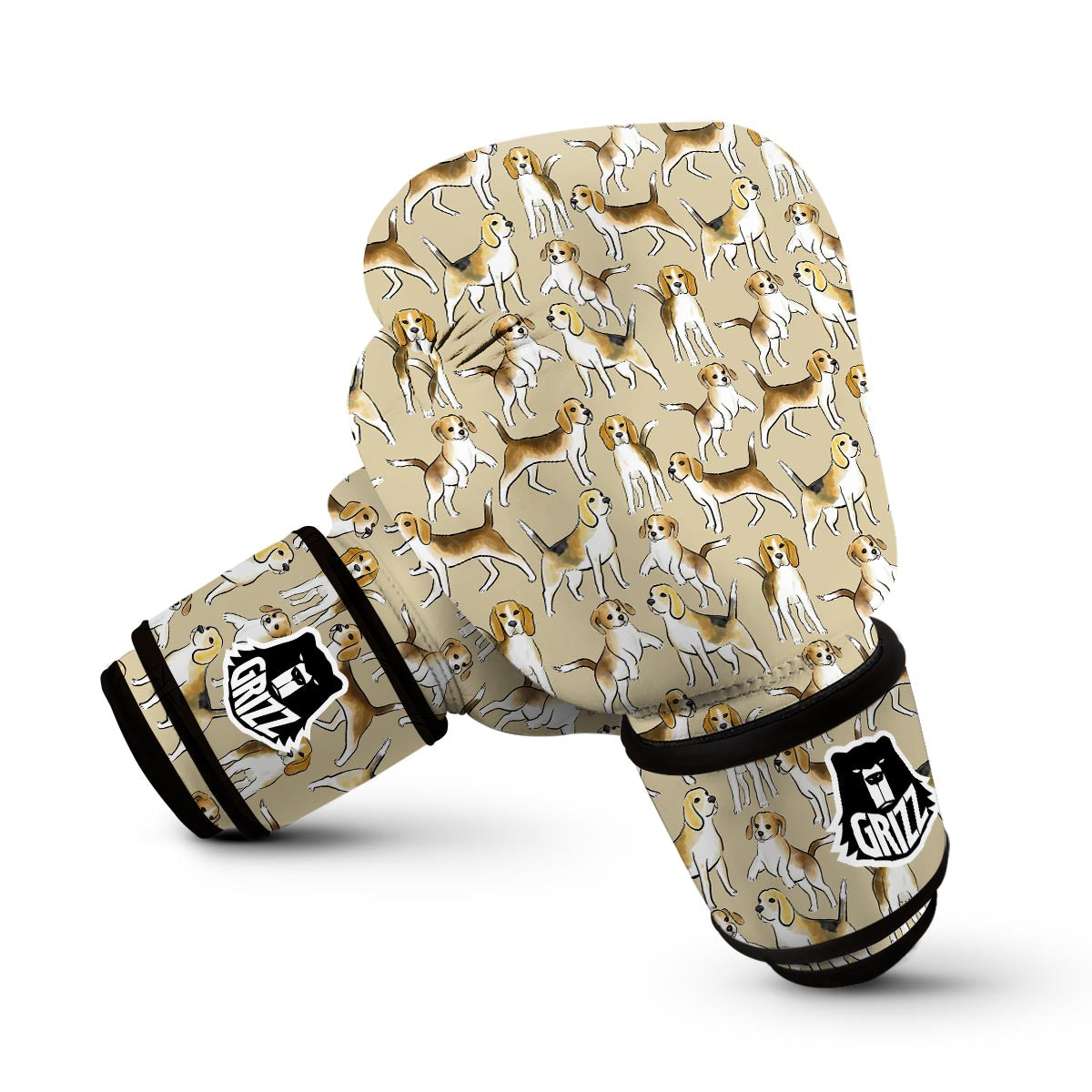 Brown Beagle Paw Pattern Print Boxing Gloves-grizzshop