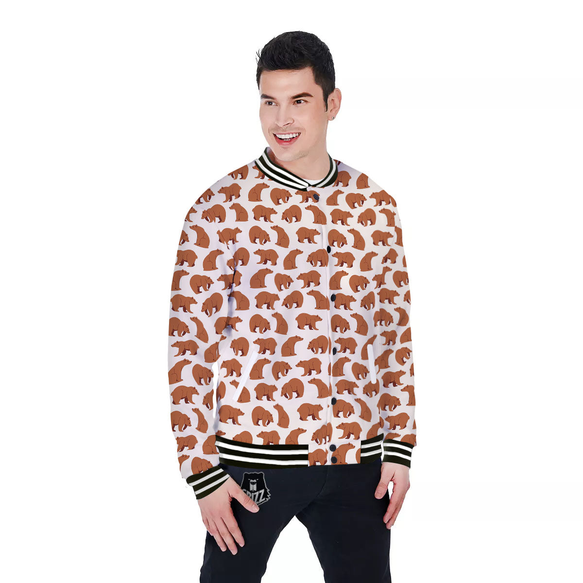 Brown Bear Cute Print Pattern Baseball Jacket-grizzshop