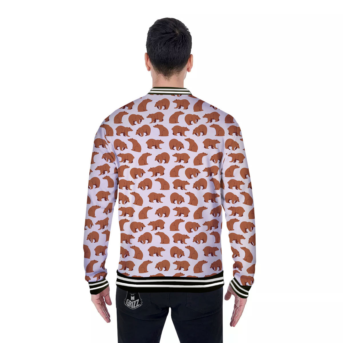 Brown Bear Cute Print Pattern Baseball Jacket-grizzshop