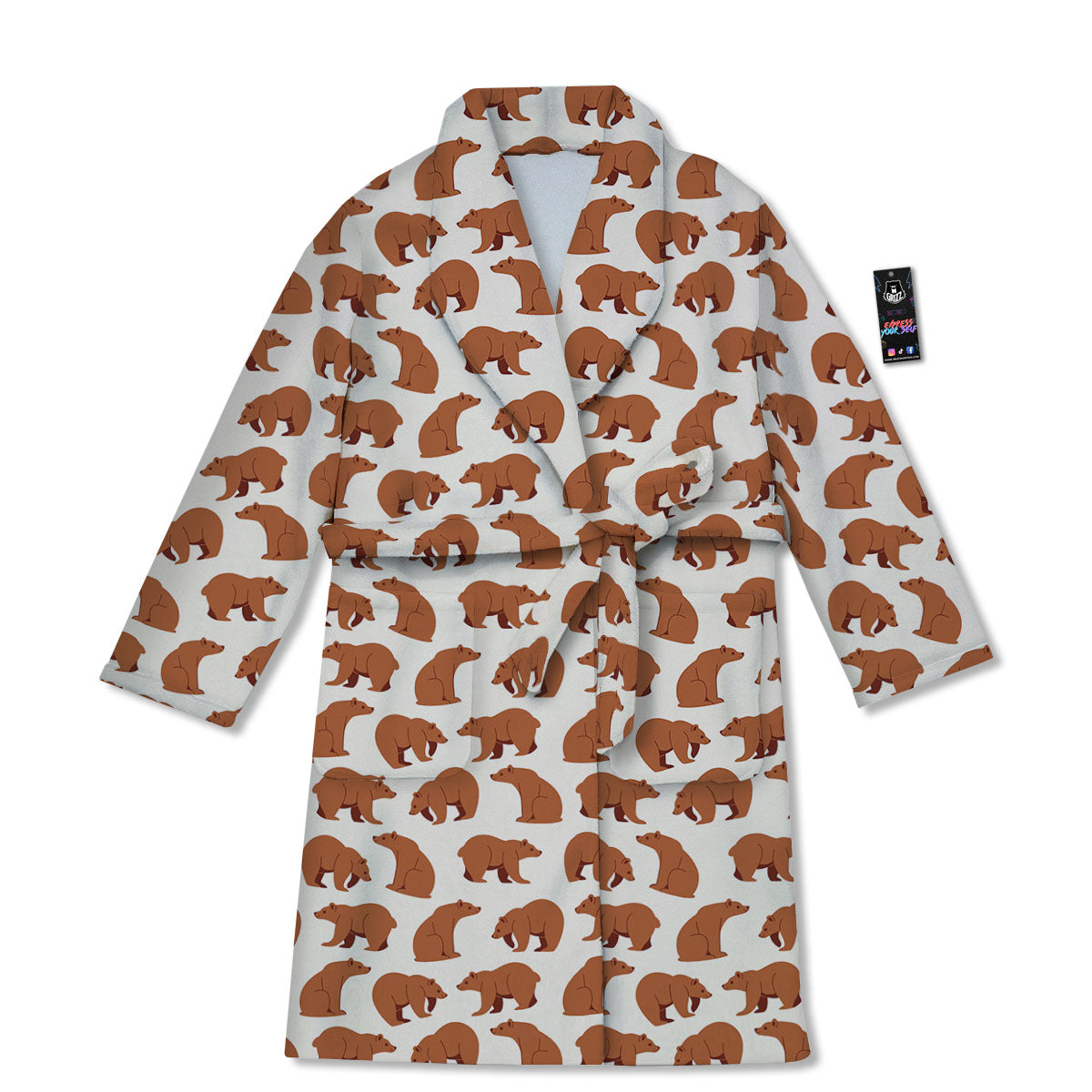 Brown Bear Cute Print Pattern Bathrobe-grizzshop