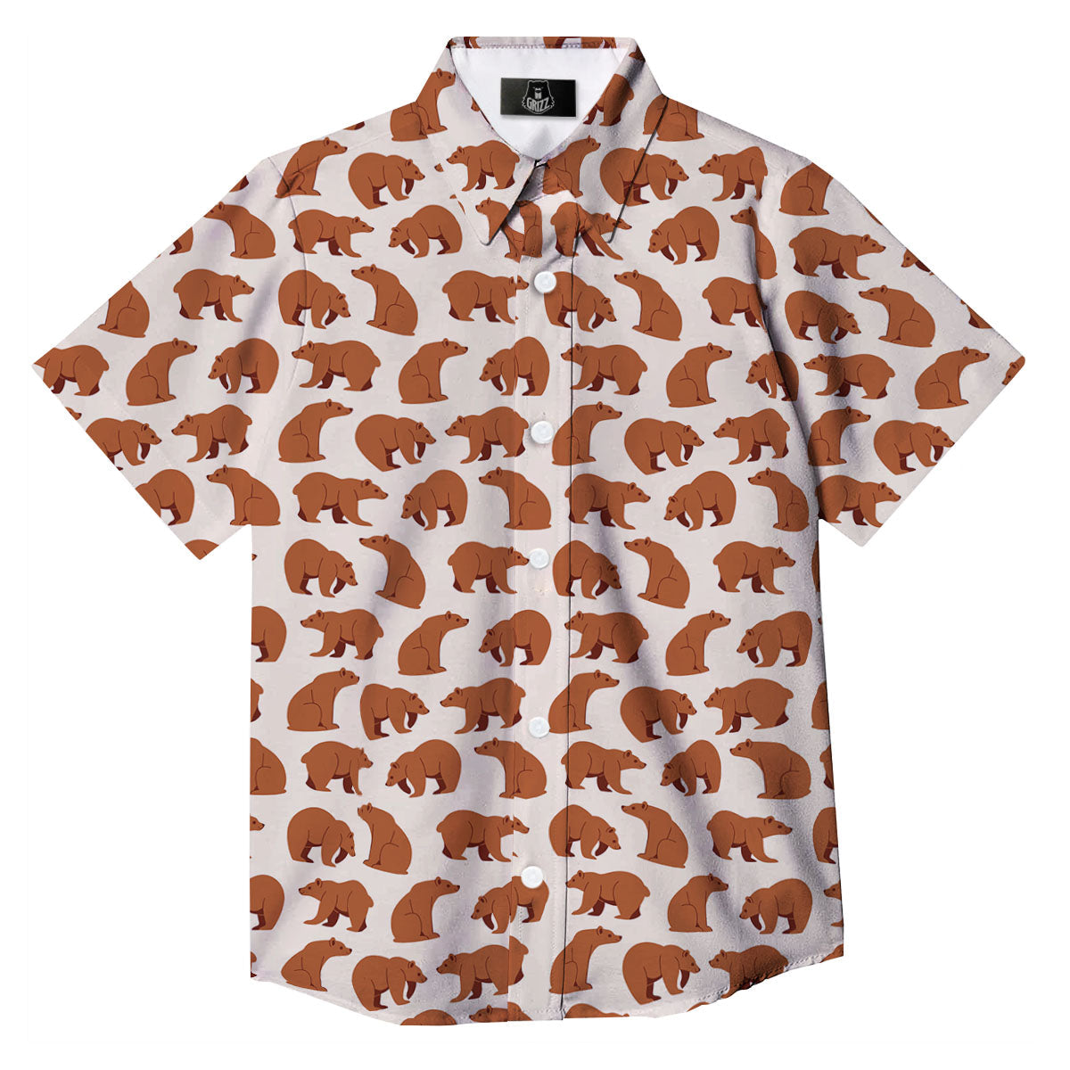 Brown Bear Cute Print Pattern Button Up Shirt-grizzshop