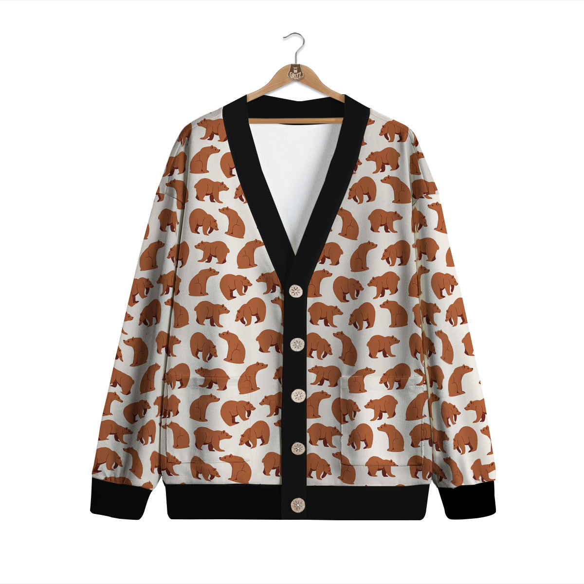 Brown Bear Cute Print Pattern Cardigan-grizzshop