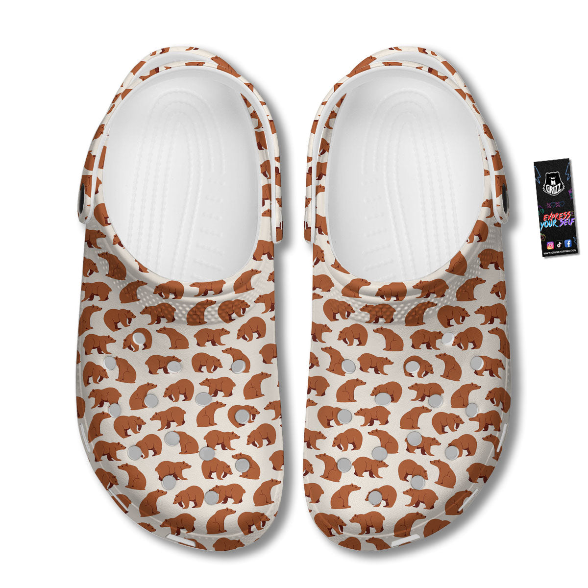 Brown Bear Cute Print Pattern Clog-grizzshop