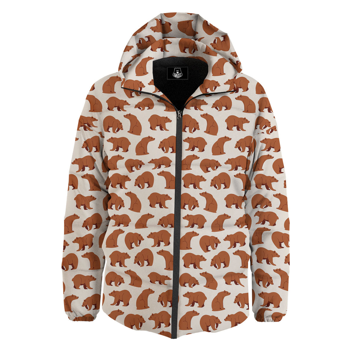Brown Bear Cute Print Pattern Down Jacket-grizzshop