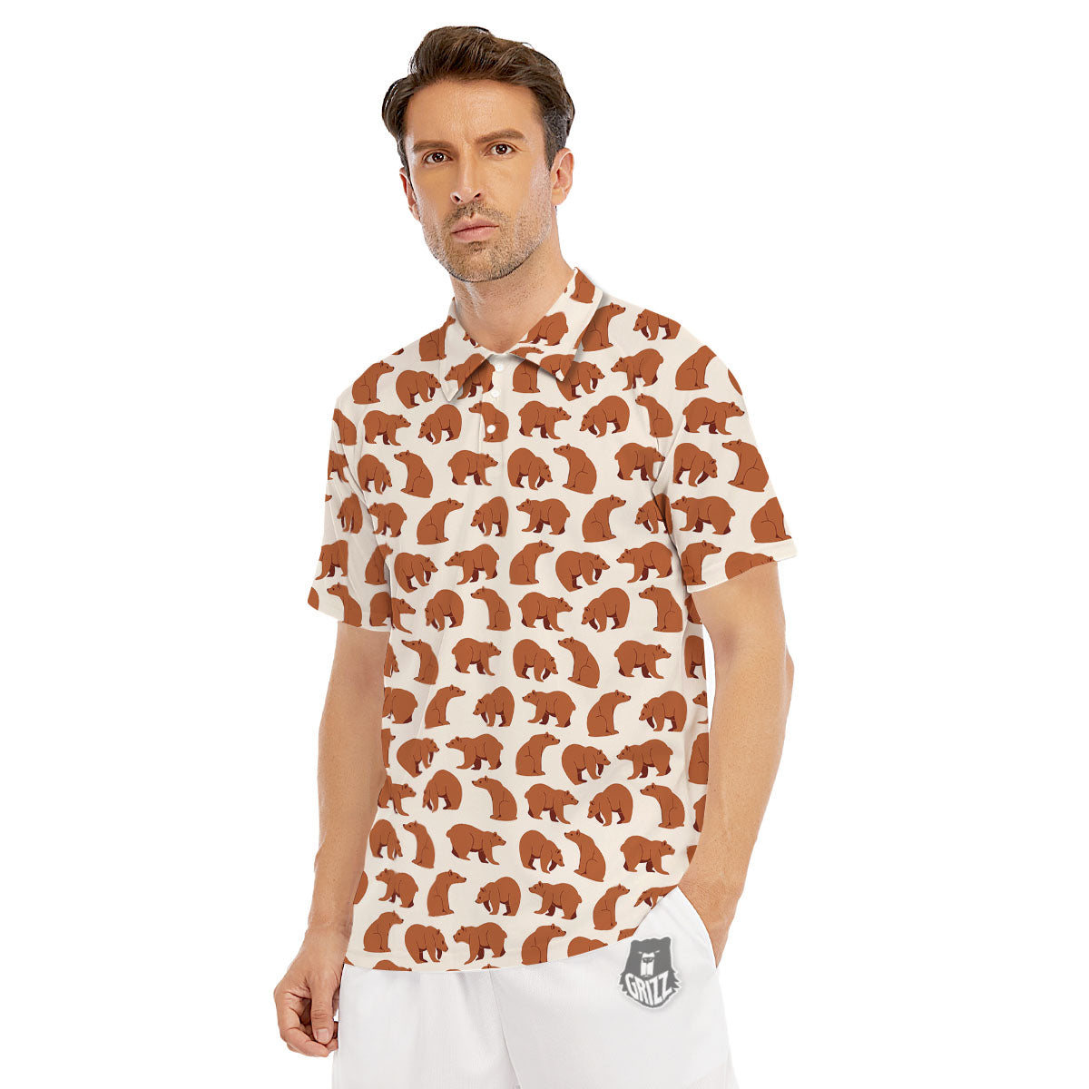 Brown Bear Cute Print Pattern Men's Golf Shirts-grizzshop