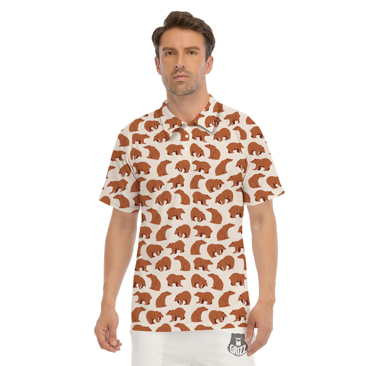 Brown Bear Cute Print Pattern Men's Golf Shirts-grizzshop