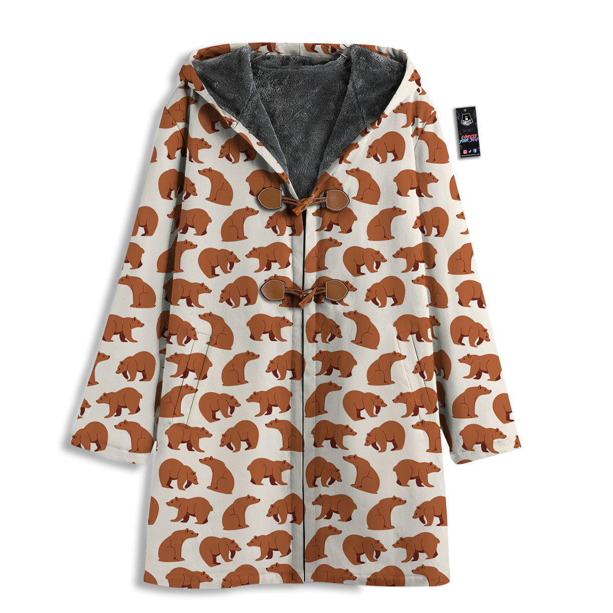Brown Bear Cute Print Pattern Men's Windbreaker Jacket-grizzshop