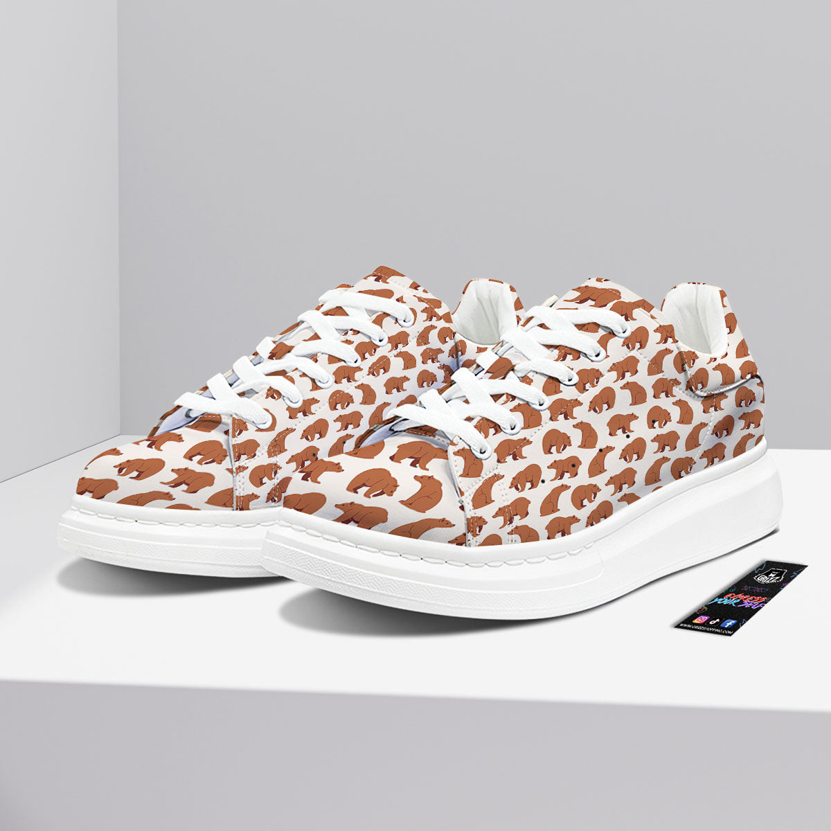 Brown Bear Cute Print Pattern Platform Shoes-grizzshop