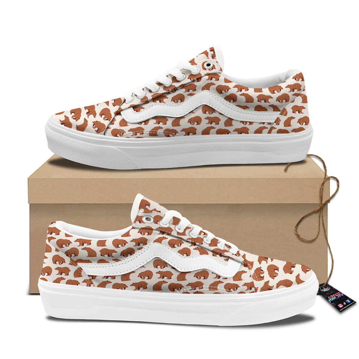 Brown Bear Cute Print Pattern Skate Shoes-grizzshop