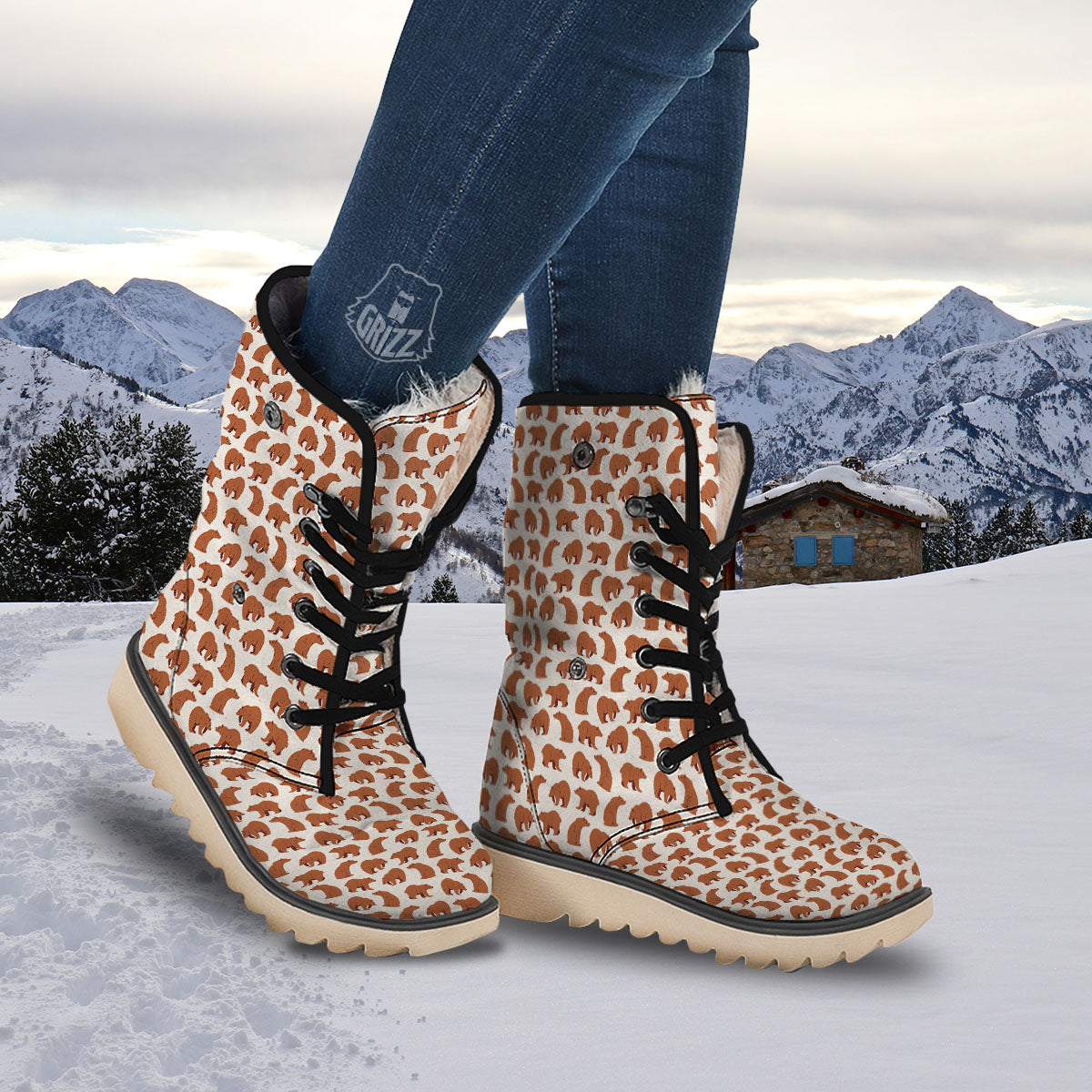 Brown Bear Cute Print Pattern Snow Boots-grizzshop